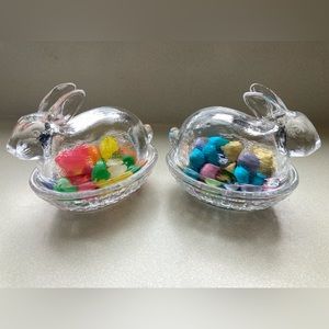 Vintage Williams Sonoma Bunny on Nest Rabbit Clear Glass Covered Dish Candy